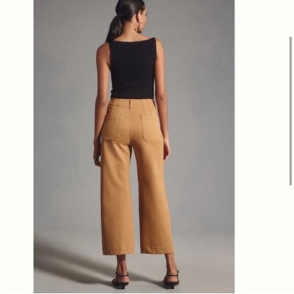 Maeve Linen Pants Colette Crop Wide-Leg Gold High Rise Front/Back Pockets 29 - Picture 4 of 10